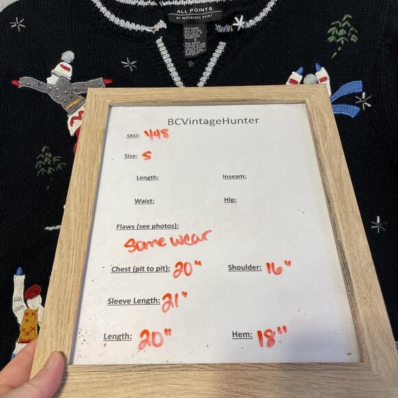 All Points Cardigan Sweater Size S Black & White W/ Embroidered Ice Skaters - Picture 10 of 15